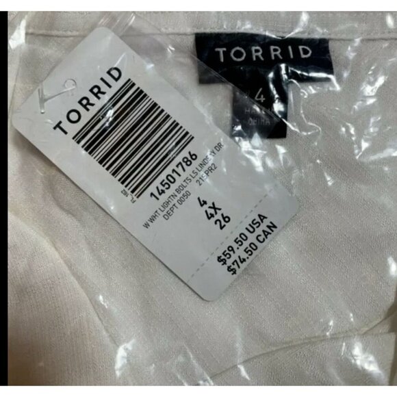 Torrid +4 White Sheer Button Embroidered Lightning Bolt Accent Long Sleeve Shirt - Picture 6 of 6